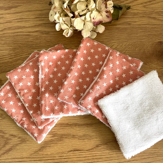 lot de 6 lingettes lavables corail étoiles coton fait main Creasoiz