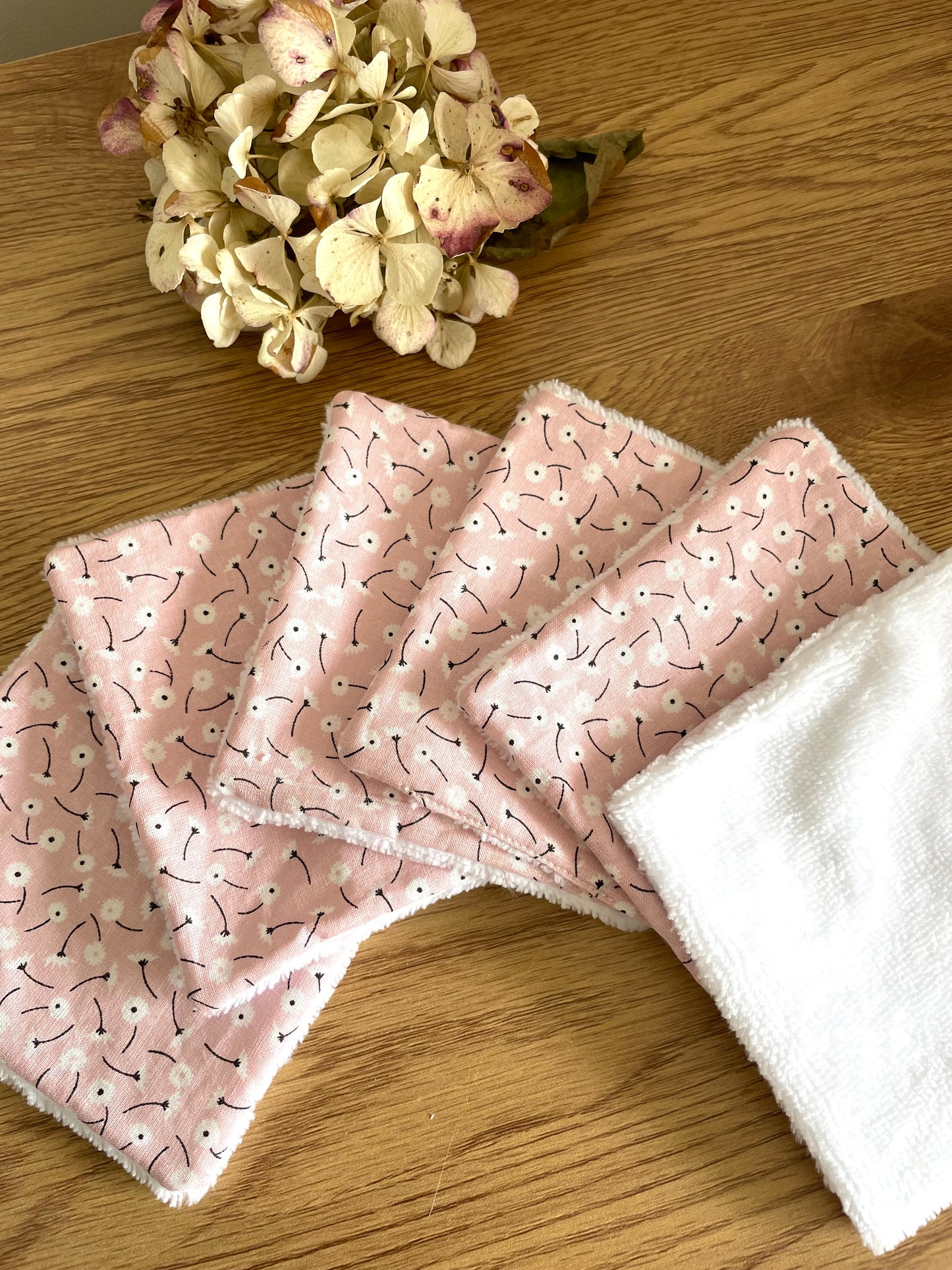 Coffret de 6 lingettes lavables rose florale coton fait main Creasoiz