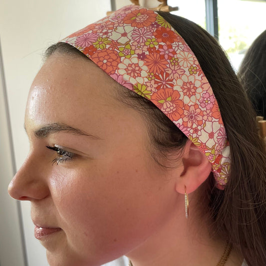 Bandeau cheveux porté en coton fleuri fait main Creasoiz