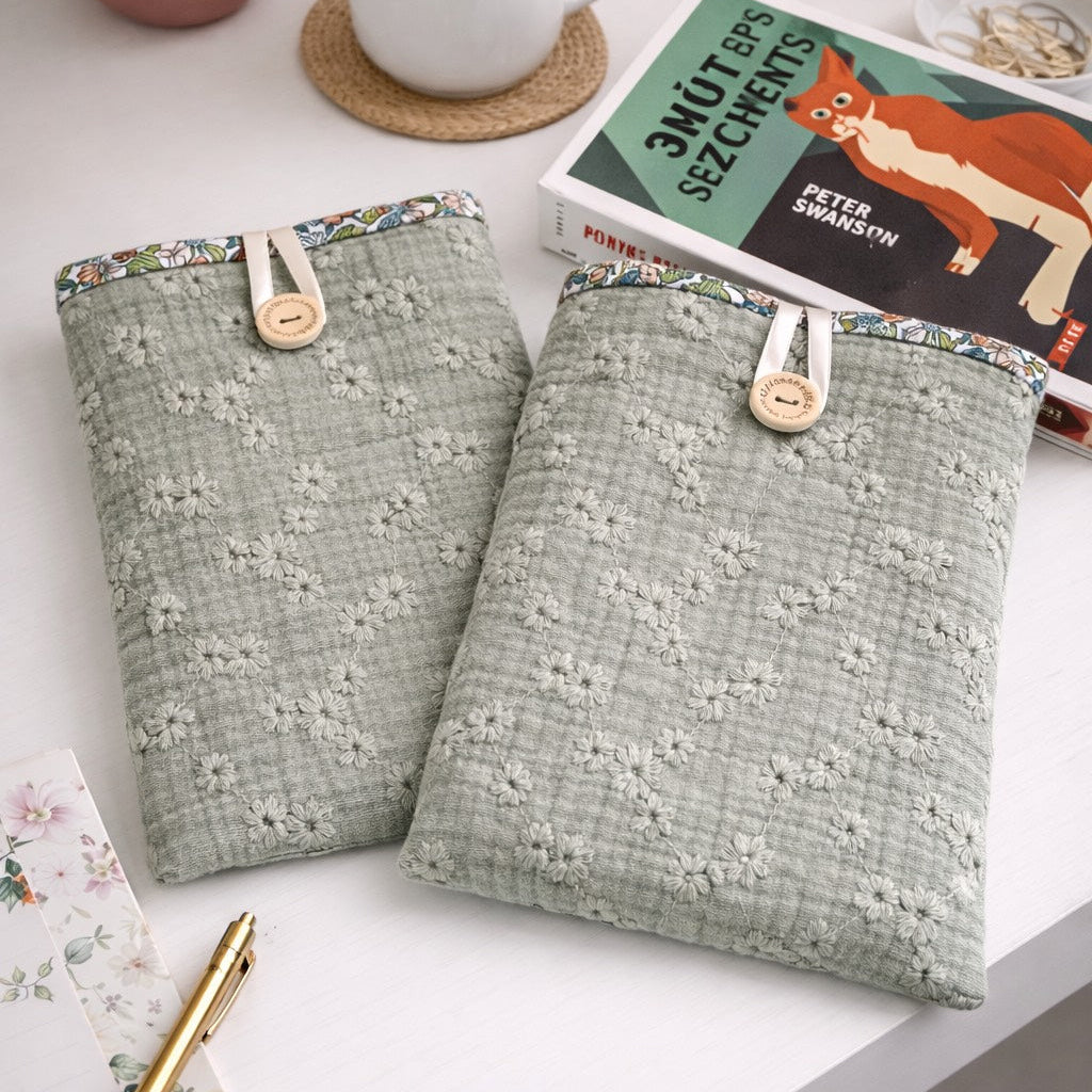 protège livre florale vert de gris et liberty fait main Creasoiz