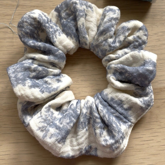 chouchou cheveux coton fait main crème et bleu Creasoiz