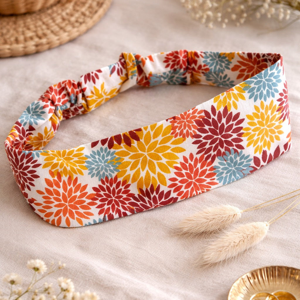 Bandeau cheveux femme élastique fleuri – maintien confortable – style bohème accessoire capillaire