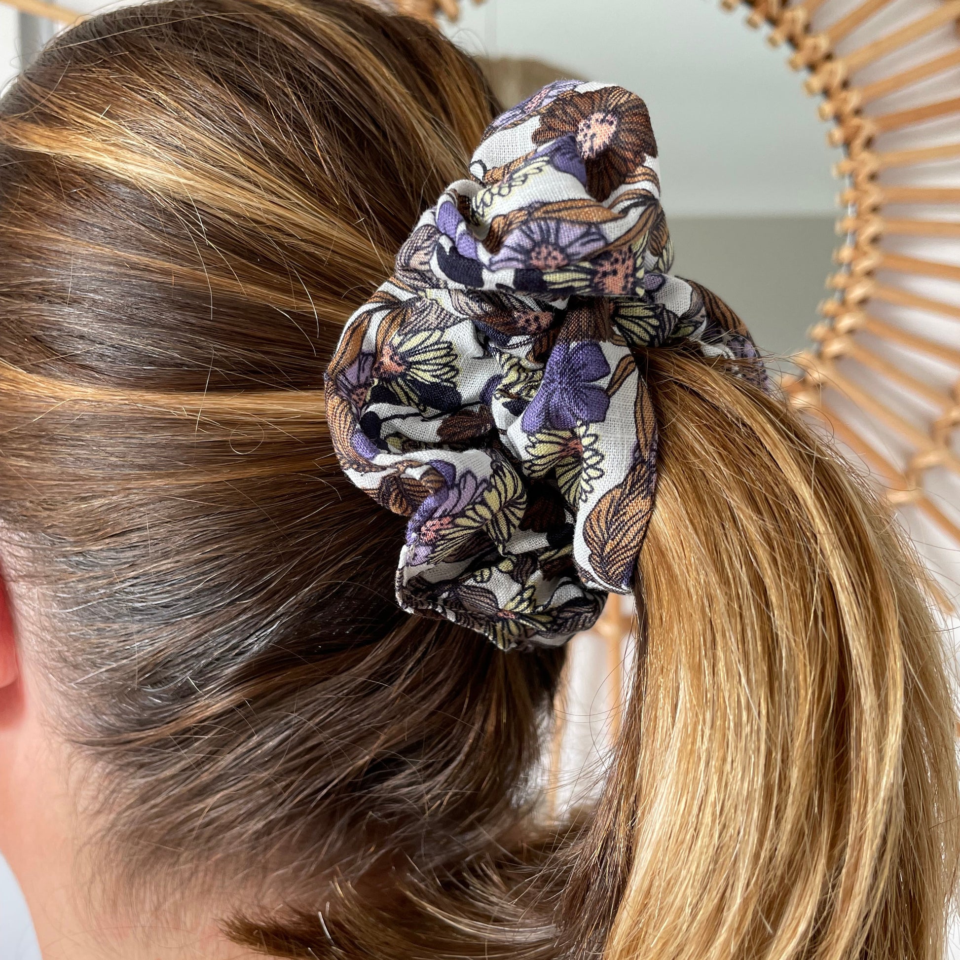 chouchou cheveux coton florale violet queue de cheval Creasoiz