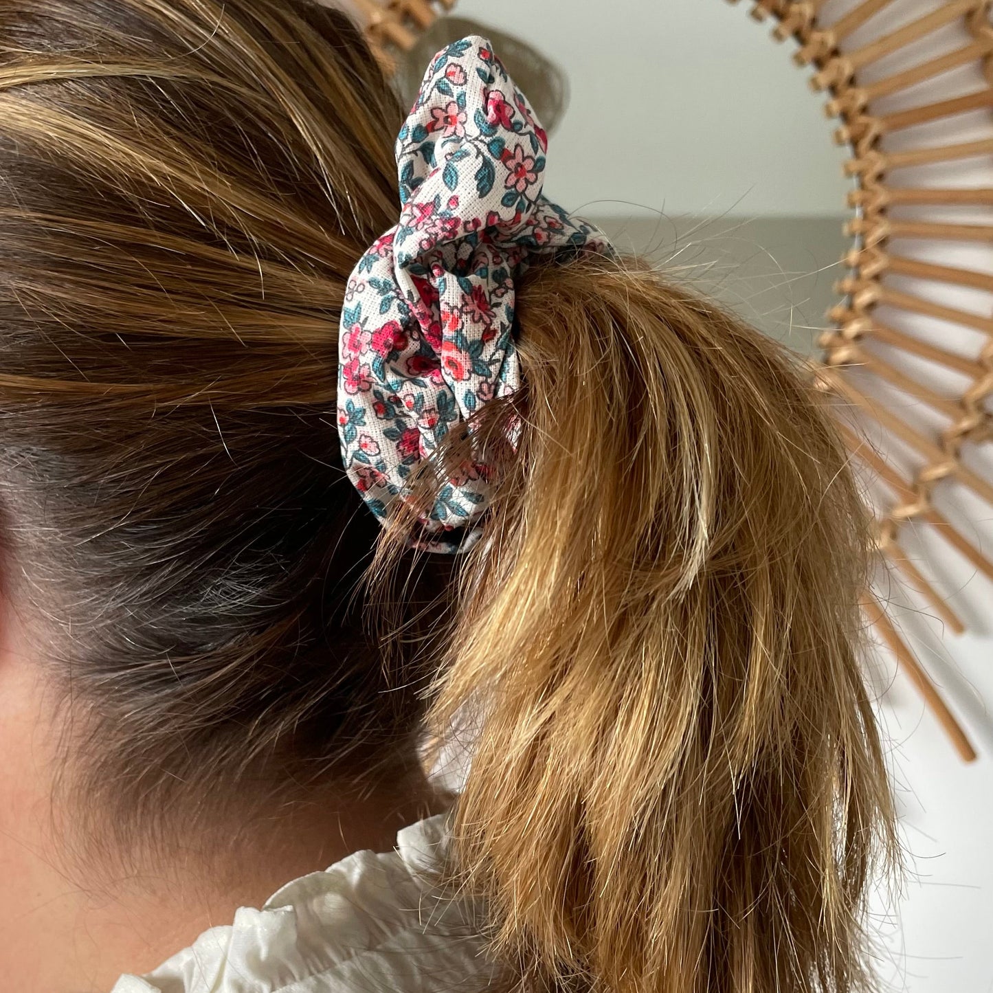 chouchou coton liberty rose vert pour queue de cheval Creasoiz