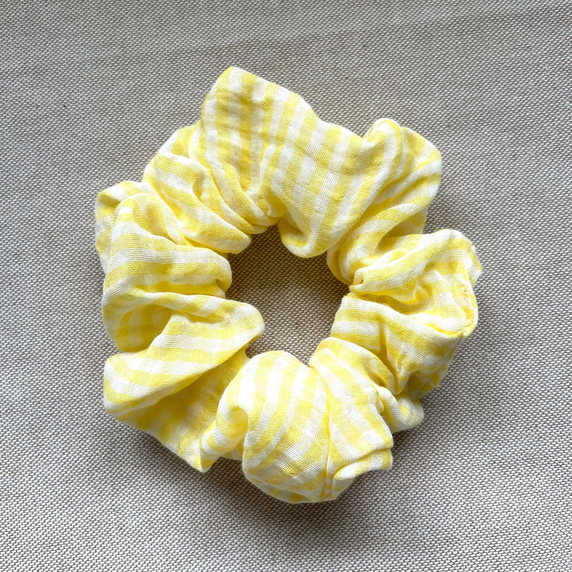 chouchou cheveux rayé jaune coton fait main Creasoiz
