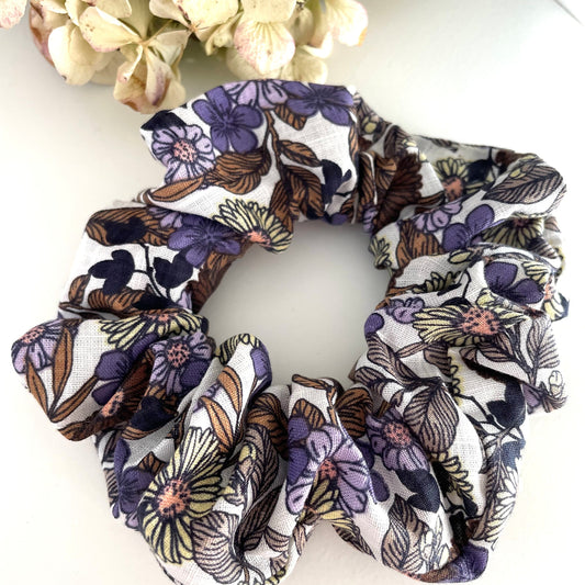 chouchou cheveux coton floral violet fait main Creasoiz